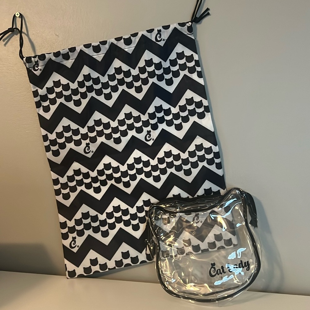 Cat Cinch Bag and Cat Shaped Clear Pouch